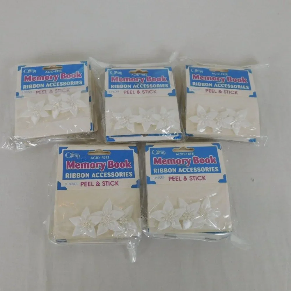 Lot of 5 Memory Book Ribbon Accessories Offray Peel Stick Acid-Free White Lily - Picture 2 of 5